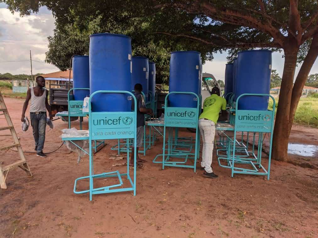 Handwashing stations built by the WAVS welding students for Unicef.