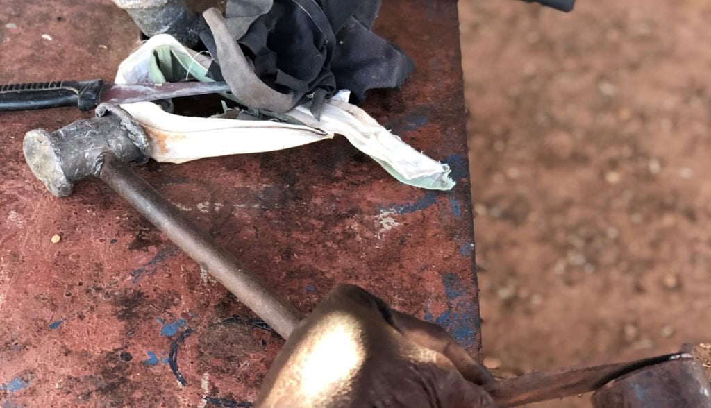 handmade hammer made out of aluminum cans but WAVS students in West Africa