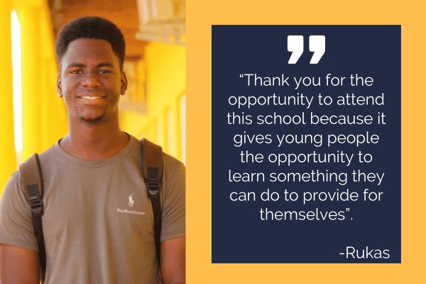 Rukas, a welding student at the Bissau campus appreciates the opportunity to attend the school. 