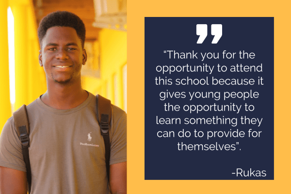Rukas, a welding student at the Bissau campus appreciates the opportunity to attend the school.